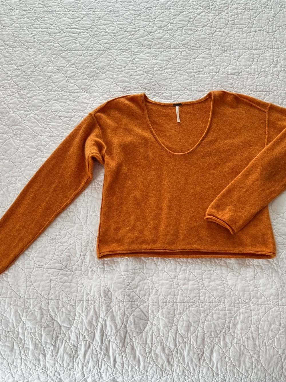 Free People Cashmere Rust Orange Long Sleeve Cropped Sweater Luxury Boho So Soft